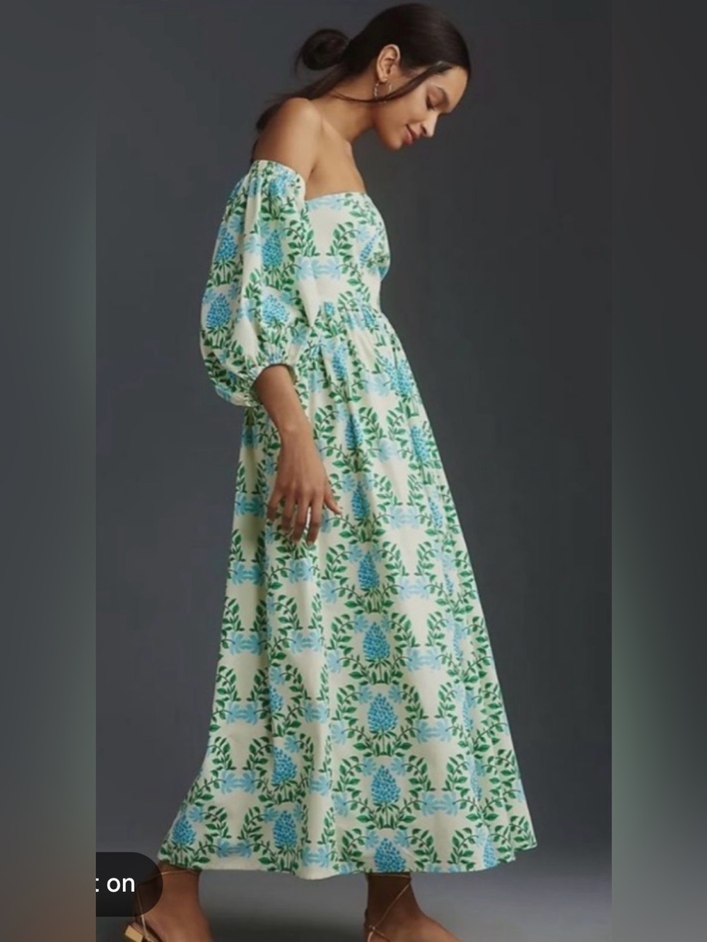 Anthropologie Let Me Be Blue and Green Hydrangea Printed Midi Dress - size M - Picture 2 of 16